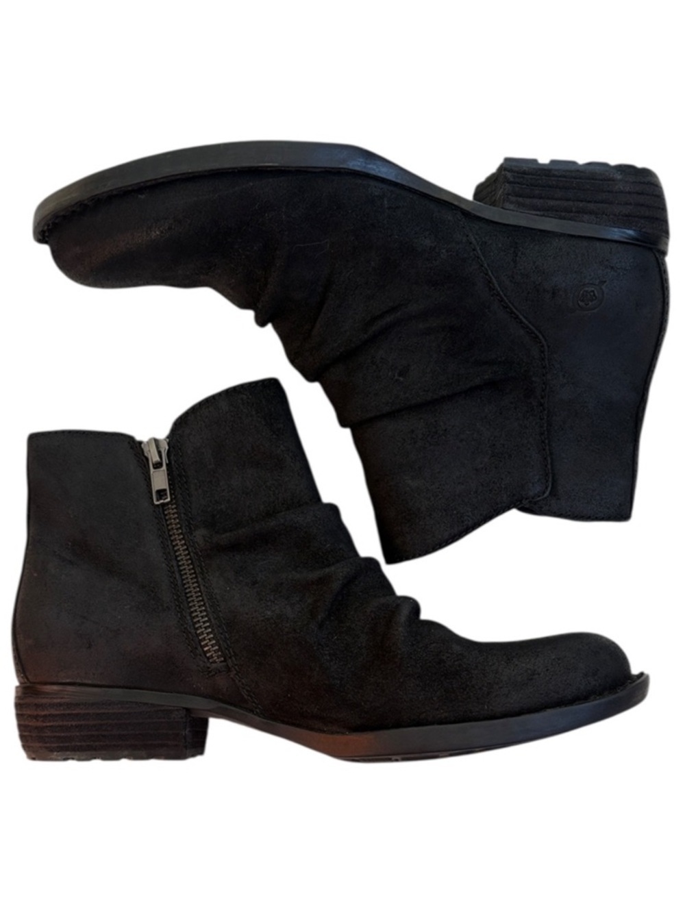 EUC Born Leather Ruched Ankle Boots Black Size 7.5
